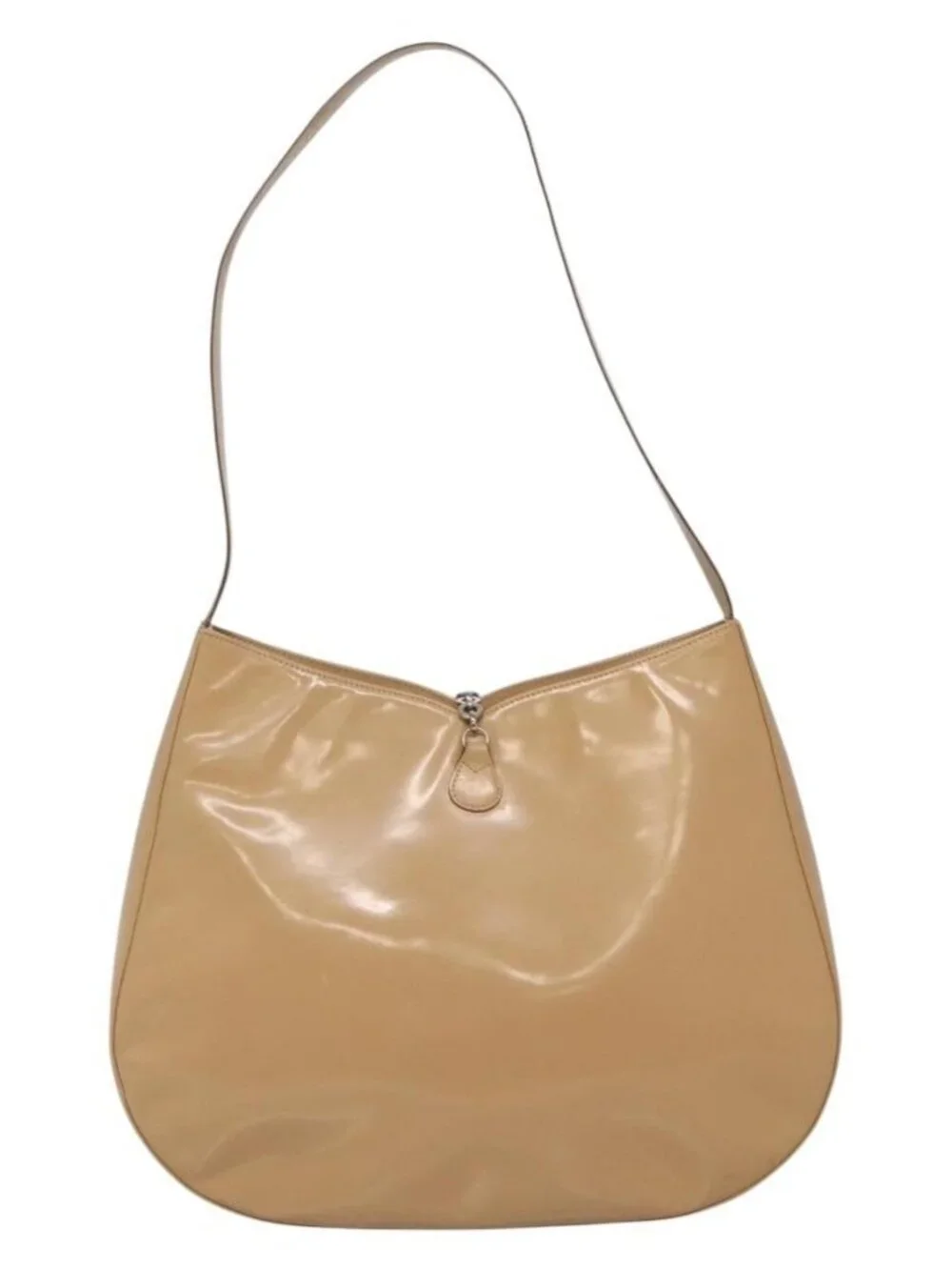 Salvatore Ferragamo Shoulder Bag Enamel Beige Silver Auth bs29120